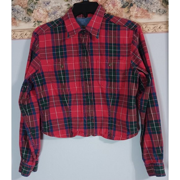 Liz Claiborne 6 Small Plaid Crop Vintage Button Down Shirt - Picture 1 of 6